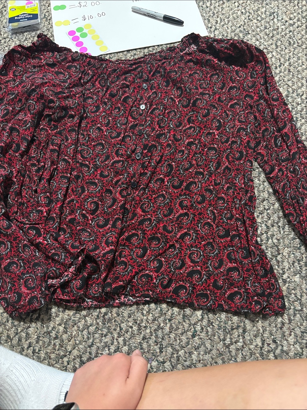White Stag Red Paisley Button-Front Blouse
